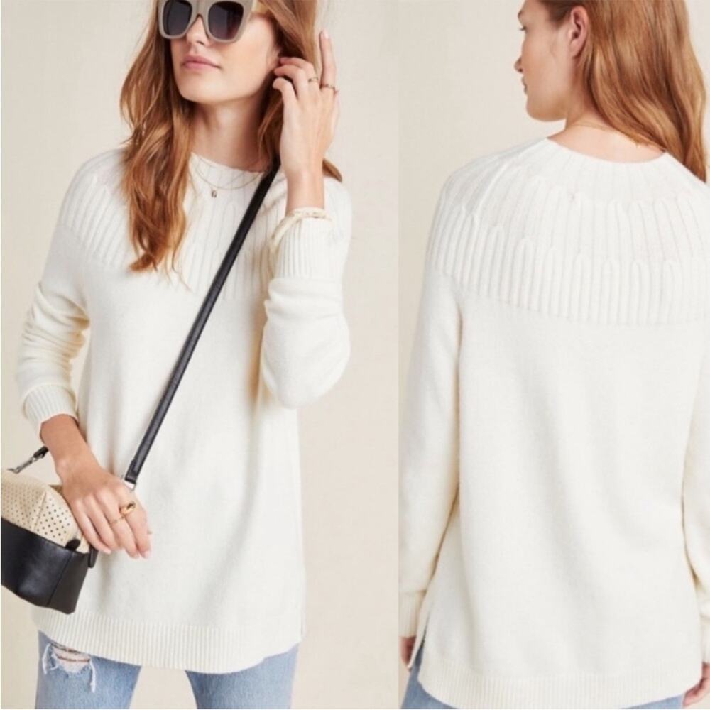 Anthropologie Welford Mock Neck Pullover Sweater Cream Size XS